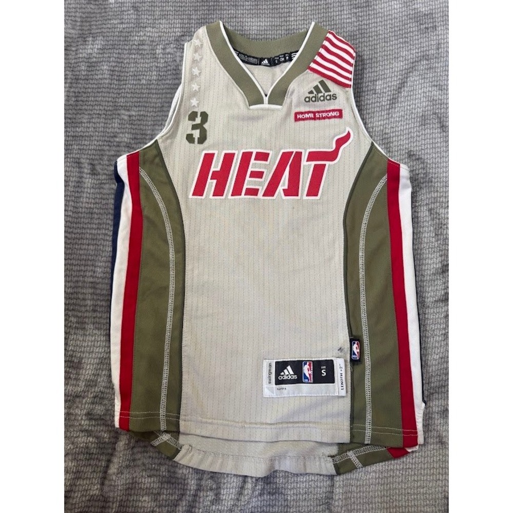 Adidas Miami Heat Dwyane Wade 3 Home Strong Jersey Tan Boys Small Hoops Troops